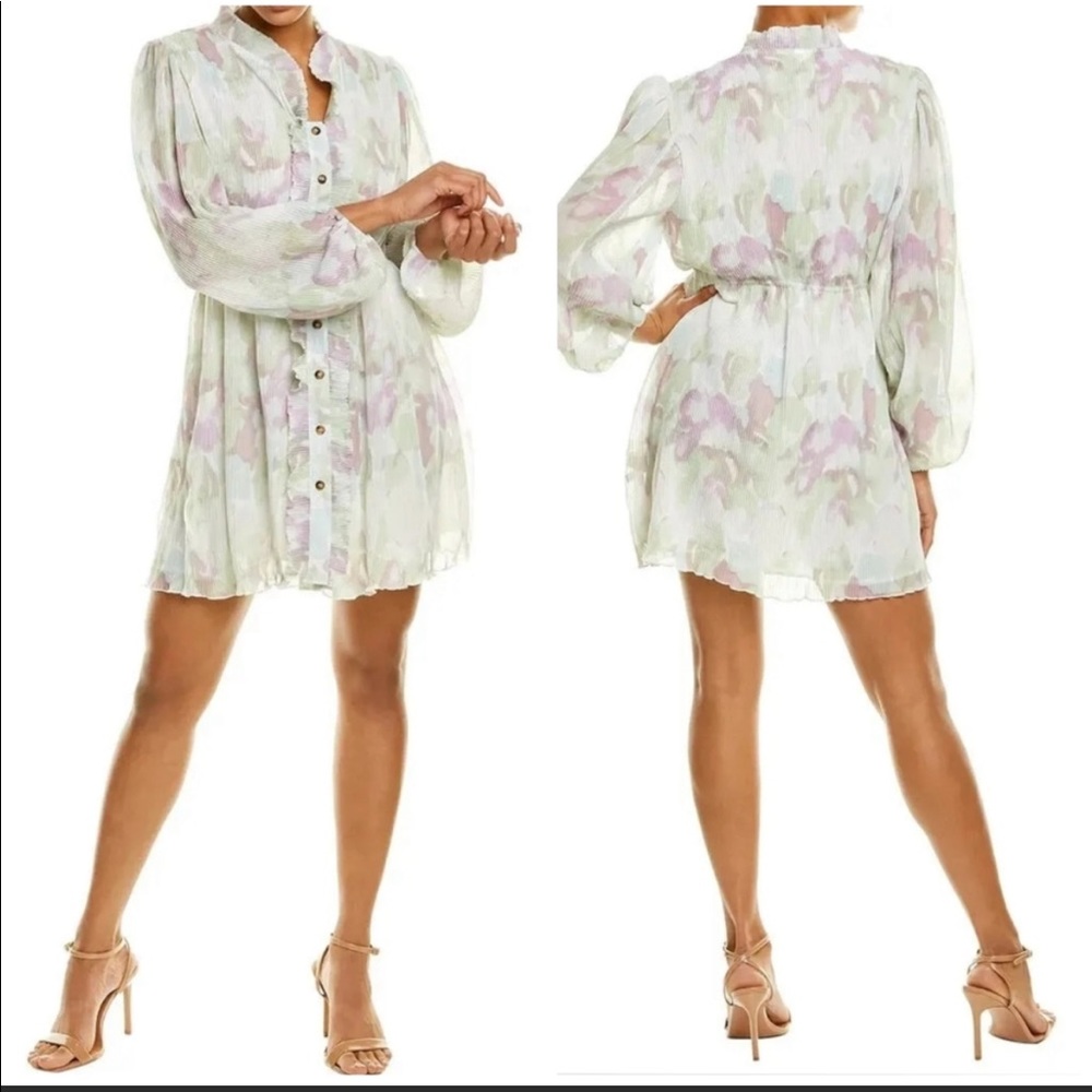 Avantlook Button-Up Printed Lantern Sleeve Dress